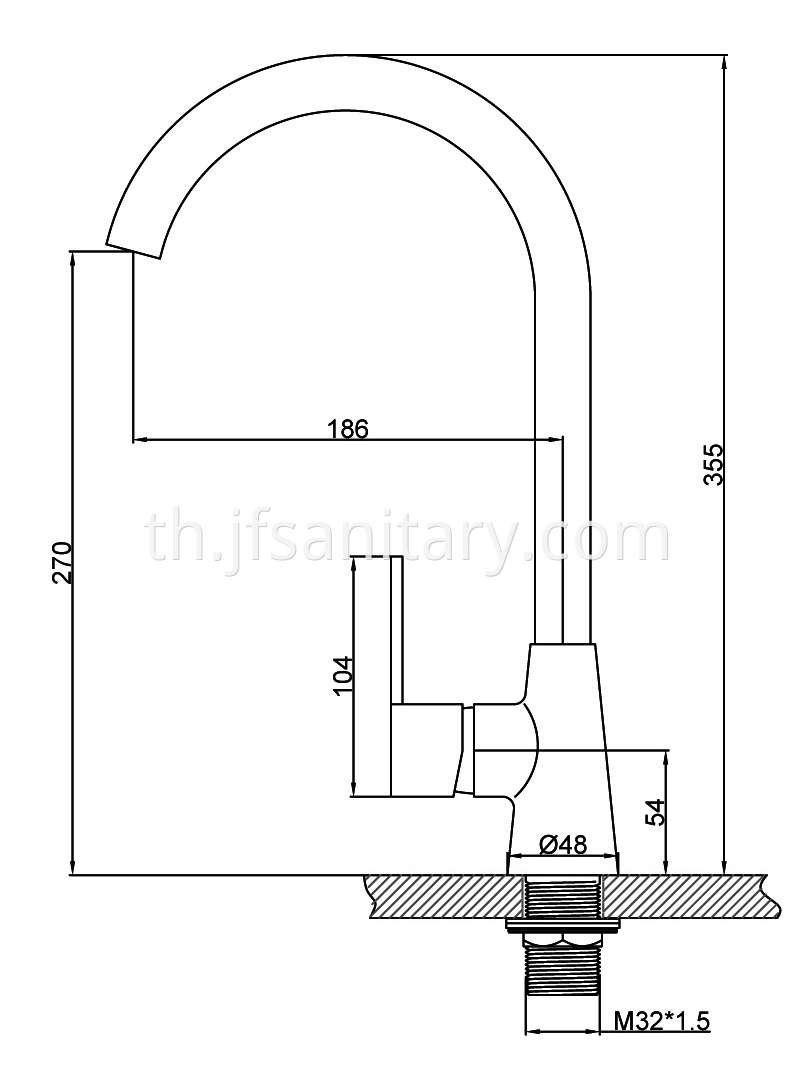 Kitchen Brass Bathroom Single Hole Faucet Dimension drawing